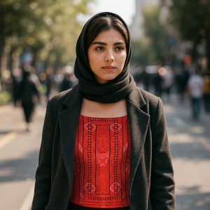 model Red Balochi javak Embroidered Crop Top